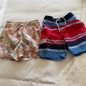 Polo by Ralph Lauren Red & Blue Striped Boys Swim Trunks with Floral Trunks Pair